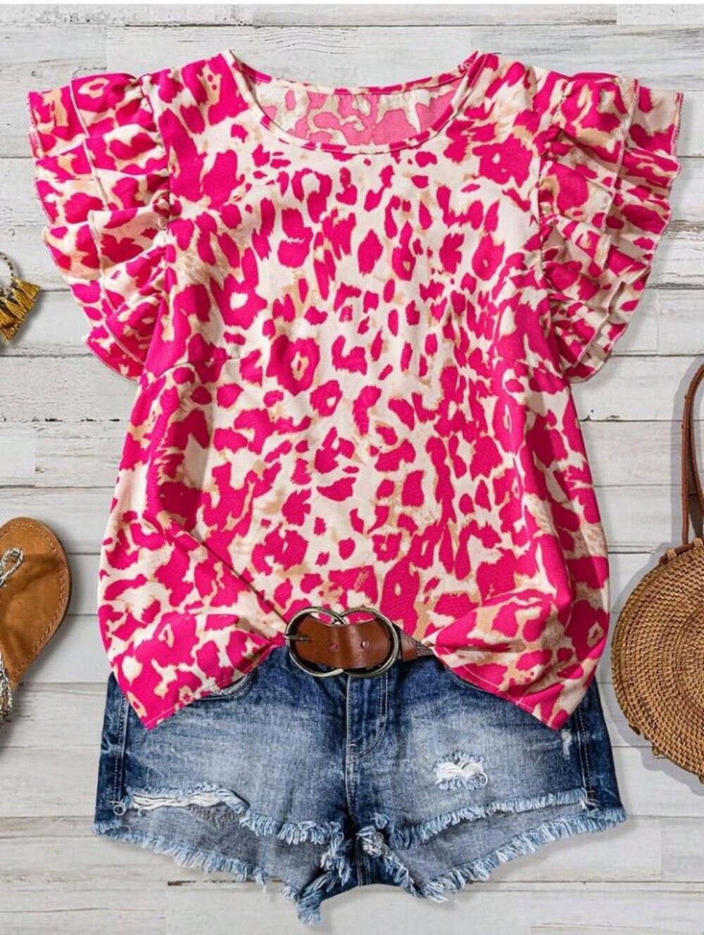 Women's Flutter Short Sleeve Print Top